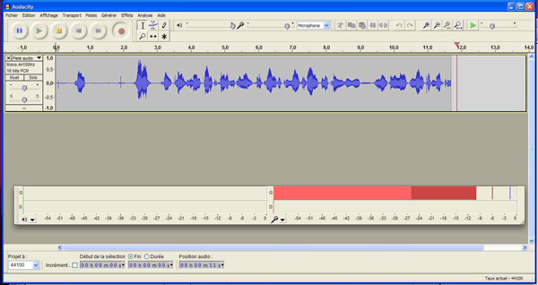 Écran d'Audacity pendant un enregistrement