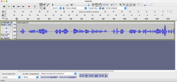 Écran d'Audacity pendant un enregistrement