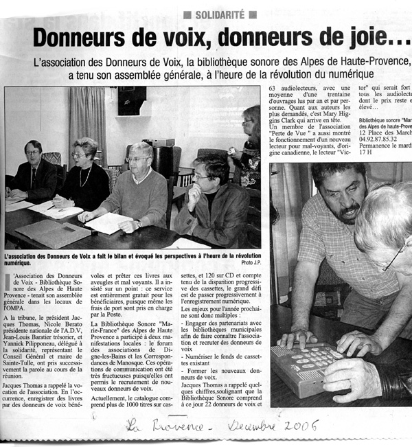 Article La Provence décembre 2006