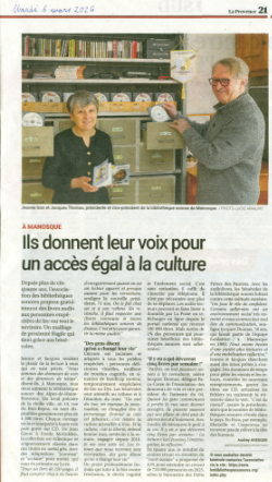 Article du journal La Provence du 6 mars 2026 : Ils donnent leur voix pour un acc&egrave;s &eacute;gal &agrave; la culture